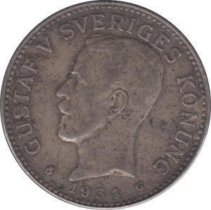 1934 SWEDEN SILVER 2 KRONOR - SILVER WORLD COINS - Cambridgeshire Coins