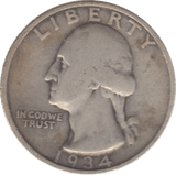 1934 USA SILVER 1/4 DOLLAR - SILVER WORLD COINS - Cambridgeshire Coins