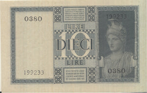 1935 BANK OF ITALY TEN LIRE BANKNOTE REF 1258 - World Banknotes - Cambridgeshire Coins