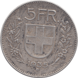 1935 SILVER 5 FRANCS SWITZERLAND - WORLD COINS - Cambridgeshire Coins