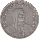 1935 SILVER 5 FRANCS SWITZERLAND - WORLD COINS - Cambridgeshire Coins