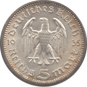1935 SILVER 5 MARK MINT MARK A NAZI STATE GERMANY ( UNC ) - SILVER WORLD COINS - Cambridgeshire Coins