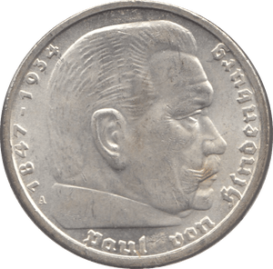 1935 SILVER 5 MARK MINT MARK A NAZI STATE GERMANY ( UNC ) - SILVER WORLD COINS - Cambridgeshire Coins