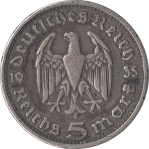 1935 SILVER 5 MARK MINT MARK A NAZI STATE GERMANY - SILVER WORLD COINS - Cambridgeshire Coins