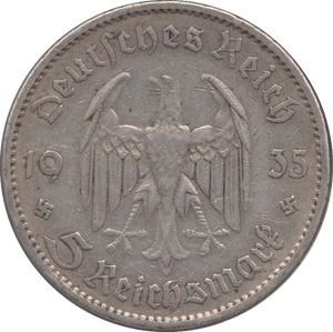 1935 SILVER 5 MARK MINT MARK A NAZI STATE GERMANY - SILVER WORLD COINS - Cambridgeshire Coins
