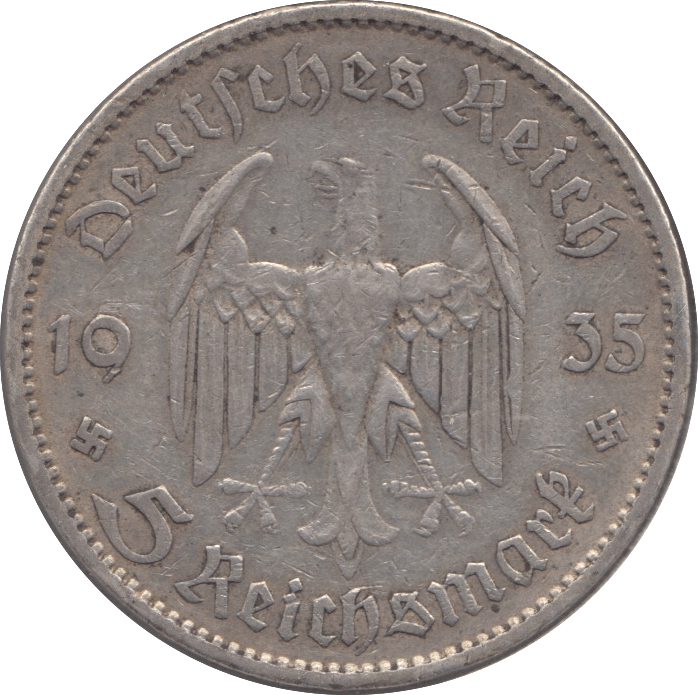 1935 SILVER 5 MARK MINT MARK A NAZI STATE GERMANY - SILVER WORLD COINS - Cambridgeshire Coins