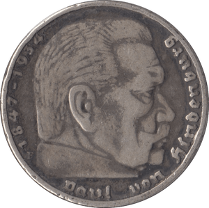 1935 SILVER 5 MARK MINT MARK A NAZI STATE GERMANY - SILVER WORLD COINS - Cambridgeshire Coins