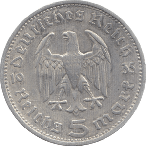 1935 SILVER 5 MARKS GERMANY - WORLD SILVER COINS - Cambridgeshire Coins