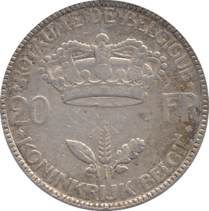 1935 SILVER BELGIUM 20 FRANCS - SILVER WORLD COINS - Cambridgeshire Coins