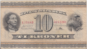 1936 10 KRONER BANKNOTE DENMARK REF. 1408 - World Banknotes - Cambridgeshire Coins