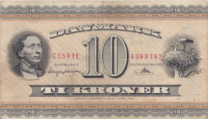 1936 10 KRONER BANKNOTE DENMARK REF. 1409 - World Banknotes - Cambridgeshire Coins