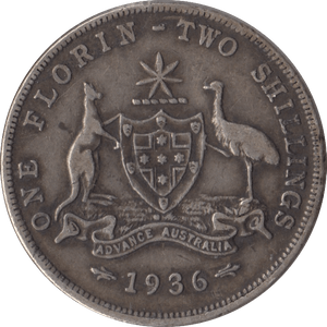 1936 AUSTRALIAN SILVER FLORIN - SILVER WORLD COINS - Cambridgeshire Coins