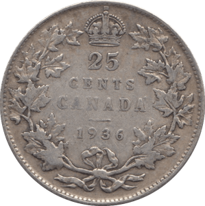 1936 CANADA 25 CENTS - WORLD COINS - Cambridgeshire Coins