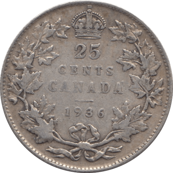 1936 CANADA 25 CENTS - WORLD COINS - Cambridgeshire Coins