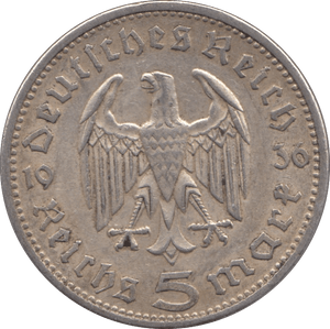 1936 GERMANY SILVER 5 MARK - SILVER WORLD COINS - Cambridgeshire Coins