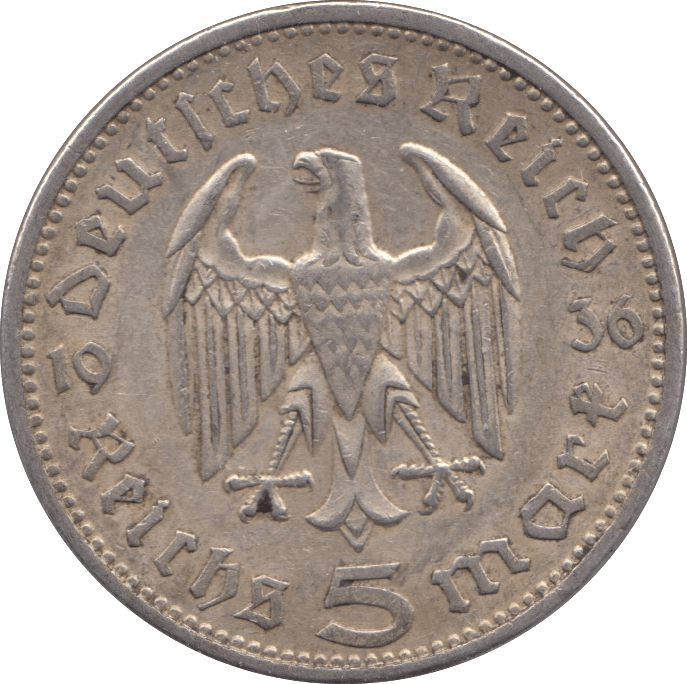 1936 GERMANY SILVER 5 MARK - SILVER WORLD COINS - Cambridgeshire Coins
