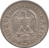 1936 GERMANY SILVER 5 MARK - SILVER WORLD COINS - Cambridgeshire Coins