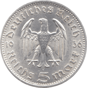 1936 GERMANY SILVER 5 MARK - SILVER WORLD COINS - Cambridgeshire Coins