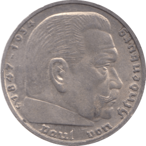 1936 GERMANY SILVER 5 MARKS - SILVER WORLD COINS - Cambridgeshire Coins