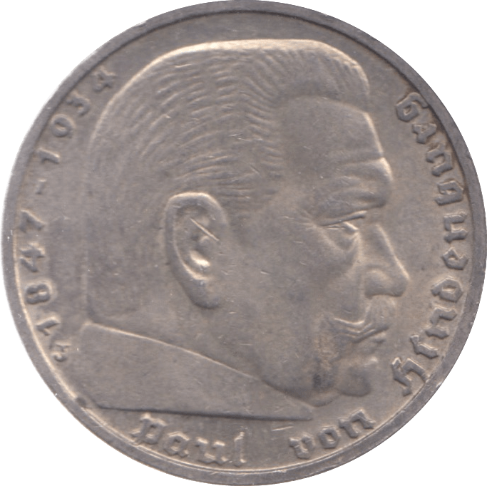1936 GERMANY SILVER 5 MARKS - SILVER WORLD COINS - Cambridgeshire Coins