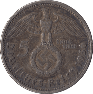 1936 GERMANY SILVER 5 MARKS - SILVER WORLD COINS - Cambridgeshire Coins