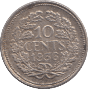 1936 NETHERLANDS 10 CENTS - WORLD COINS - Cambridgeshire Coins