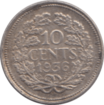 1936 NETHERLANDS 10 CENTS - WORLD COINS - Cambridgeshire Coins