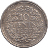 1936 NETHERLANDS 10 CENTS - WORLD COINS - Cambridgeshire Coins