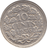 1936 SILVER 10 CENTS NETHERLANDS - WORLD SILVER COINS - Cambridgeshire Coins