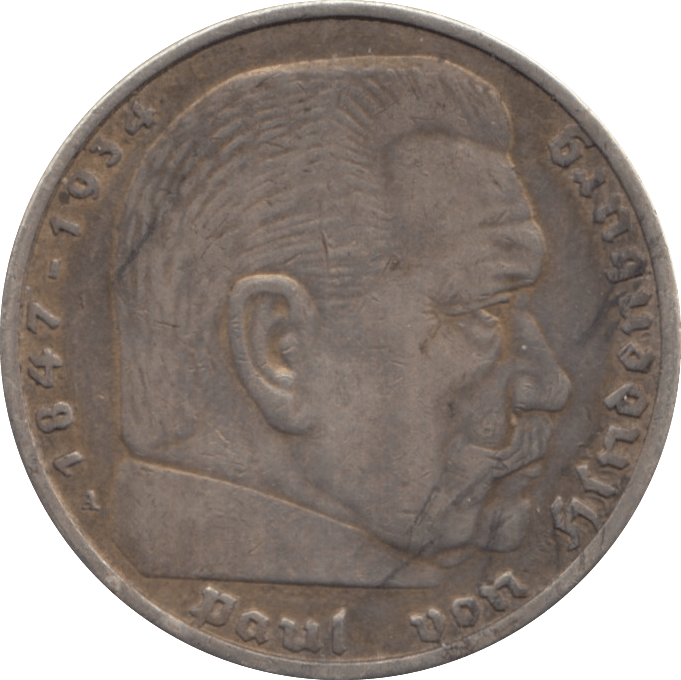 1936 SILVER 5 MARKS GERMANY - WORLD SILVER COINS - Cambridgeshire Coins