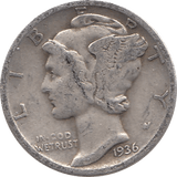 1936 SILVER DIME USA - SILVER WORLD COINS - Cambridgeshire Coins