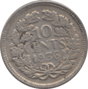 1936 SILVER NETHERLANDS 10 CENTS - SILVER WORLD COINS - Cambridgeshire Coins