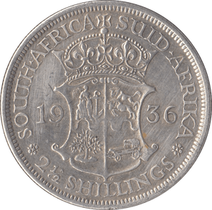 1936 SOUTH AFRICA SILVER 2 1/2 SHILLINGS - SILVER WORLD COINS - Cambridgeshire Coins