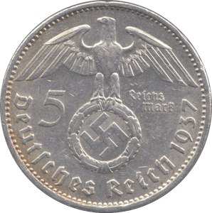 1937 GERMANY SILVER 5 REICHSMARK - WORLD SILVER COINS - Cambridgeshire Coins