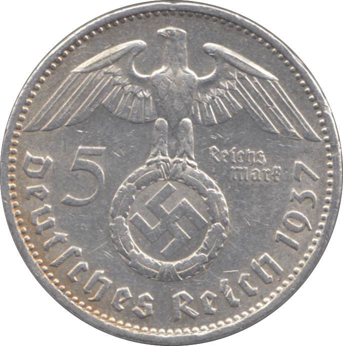 1937 GERMANY SILVER 5 REICHSMARK - WORLD SILVER COINS - Cambridgeshire Coins