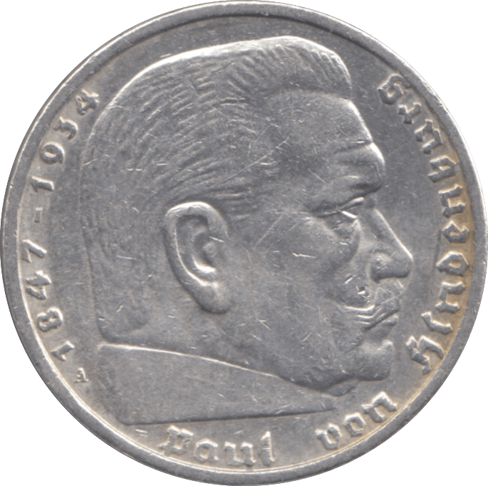 1937 GERMANY SILVER 5 REICHSMARK - WORLD SILVER COINS - Cambridgeshire Coins