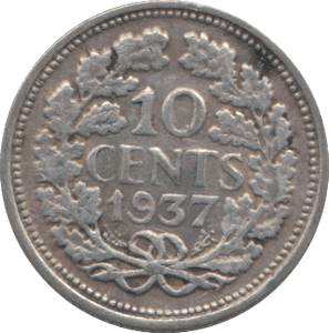 1937 SILVER 10 CENTS NETHERLANDS - SILVER WORLD COINS - Cambridgeshire Coins