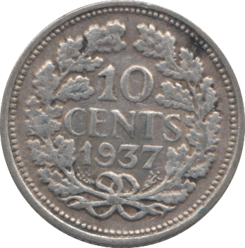 1937 SILVER 10 CENTS NETHERLANDS - SILVER WORLD COINS - Cambridgeshire Coins