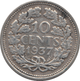 1937 SILVER 10 CENTS NETHERLANDS - SILVER WORLD COINS - Cambridgeshire Coins
