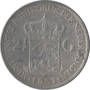 1937 SILVER 2 1/2 GUILDER NETHERLANDS - SILVER WORLD COINS - Cambridgeshire Coins