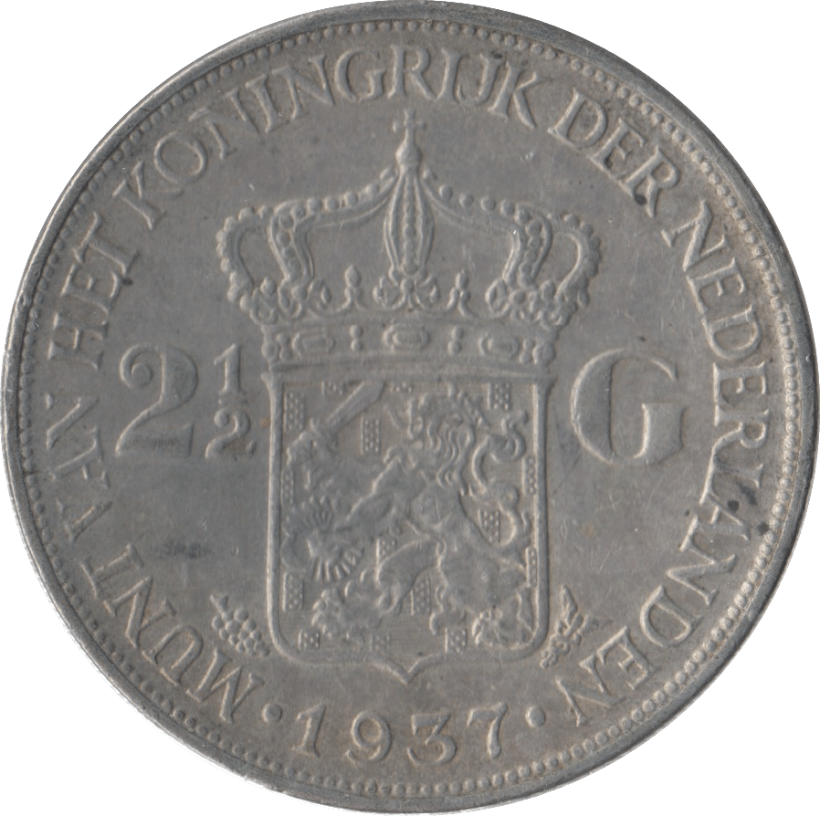 1937 SILVER 2 1/2 GUILDER NETHERLANDS - SILVER WORLD COINS - Cambridgeshire Coins