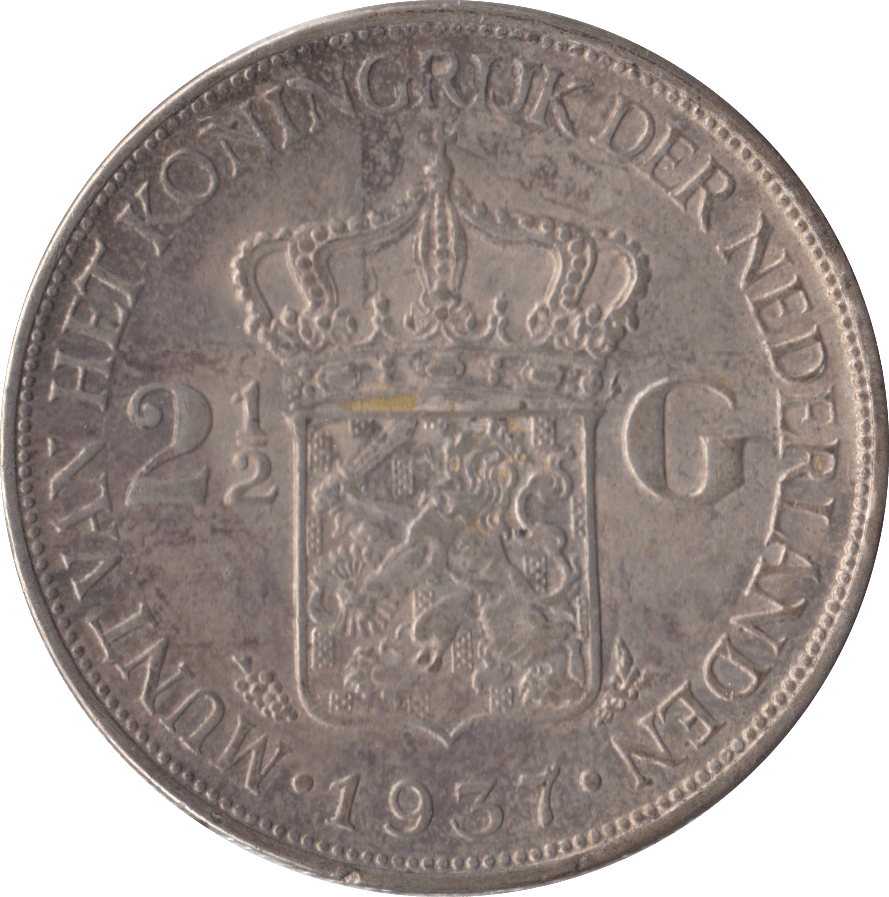 1937 SILVER 2 1/2 GUILDER NETHERLANDS - SILVER WORLD COINS - Cambridgeshire Coins