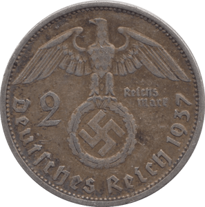 1937 SILVER 2 MARKS GERMANY - SILVER WORLD COINS - Cambridgeshire Coins