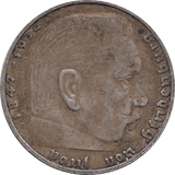 1937 SILVER 2 MARKS NAZI STATE GERMANY REF H89 - WORLD SILVER COINS - Cambridgeshire Coins