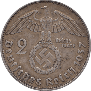 1937 SILVER 2 MARKS NAZI STATE GERMANY REF H89 - WORLD SILVER COINS - Cambridgeshire Coins