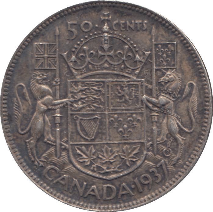 1937 SILVER FIFTY CENTS CANADA - WORLD SILVER COINS - Cambridgeshire Coins