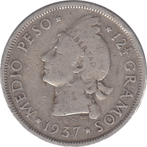 1937 SILVER HALF PESO DOMINICAN REPUBLIC REF H76 - WORLD SILVER COINS - Cambridgeshire Coins