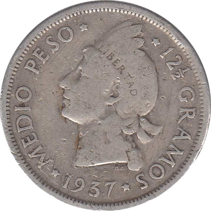 1937 SILVER HALF PESO DOMINICAN REPUBLIC REF H76 - WORLD SILVER COINS - Cambridgeshire Coins