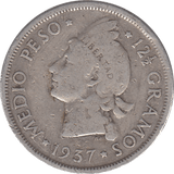 1937 SILVER HALF PESO DOMINICAN REPUBLIC REF H76 - WORLD SILVER COINS - Cambridgeshire Coins