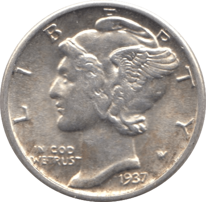 1937 SILVER ONE DIME USA - SILVER WORLD COINS - Cambridgeshire Coins